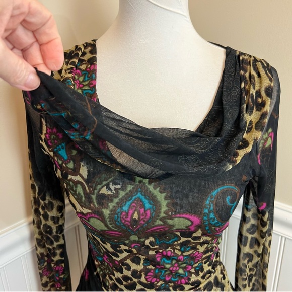 Y2K 100% Silk Animal Print and Floral Cowl Neck Top, Size Small Lynn Ritchie - Picture 3 of 6
